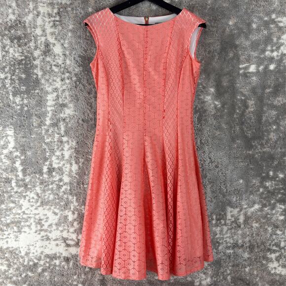Danny & Nicole Dresses & Skirts - Danny Nicole Size 6 Geometric Lace Mini Fit Flared Dress Pink Sleeveless Lined